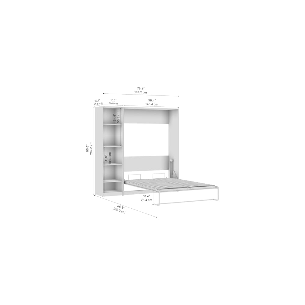 Full Murphy Bed with Closet Organizer, White, Claremont, 79W