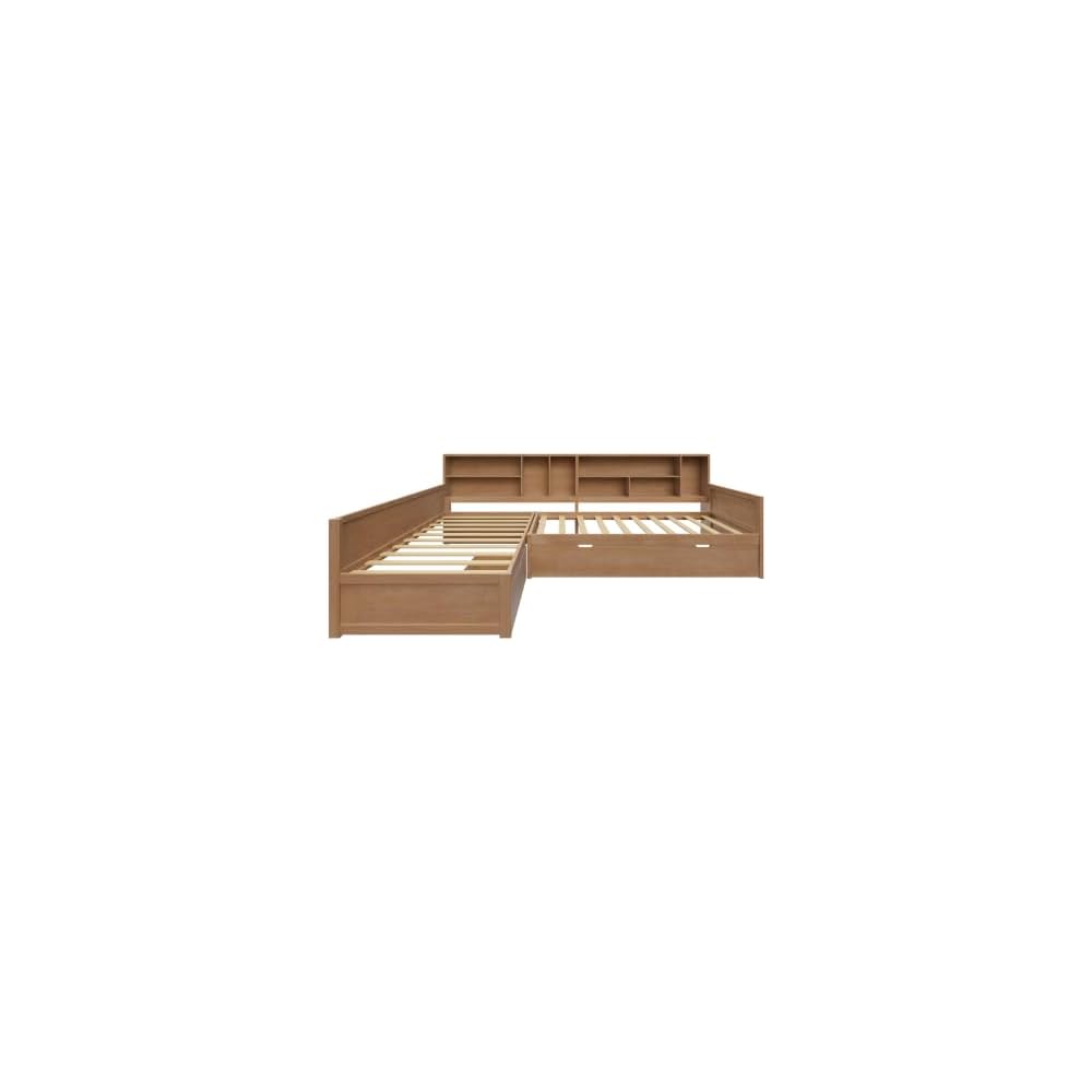Twin Wooden L-Shaped Daybed with Trundle and Storage Drawer, Seadrift
