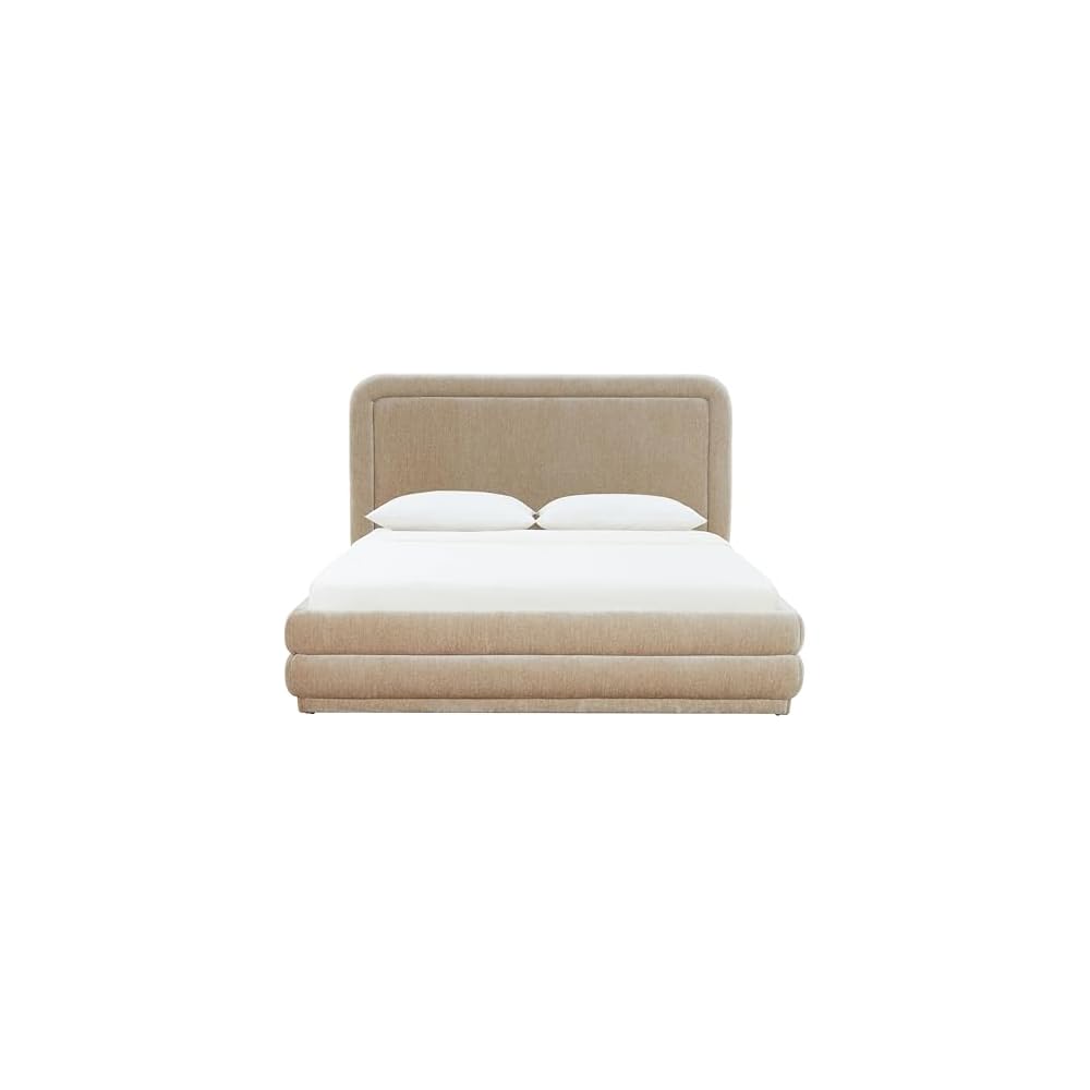 Couture Collection – Jollie Taupe Green Chenille Upholstered Queen Bed, Fabric Platform Bed with Headboard, Modern Bedroom Furniture (SFV4884C-Q)