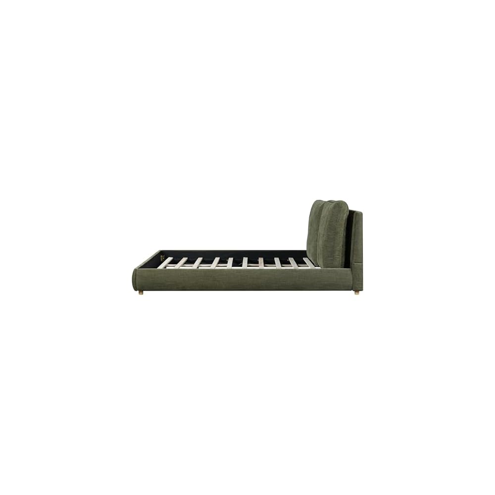 California King Linen Blend Platform Bed with 2 Pillows, Olive Green