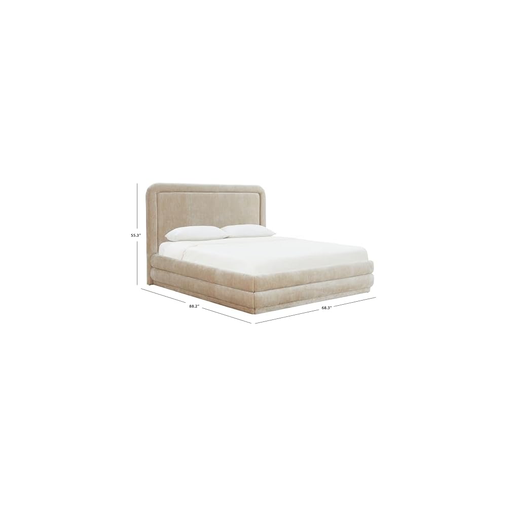 Couture Collection – Jollie Taupe Green Chenille Upholstered Queen Bed, Fabric Platform Bed with Headboard, Modern Bedroom Furniture (SFV4884C-Q)