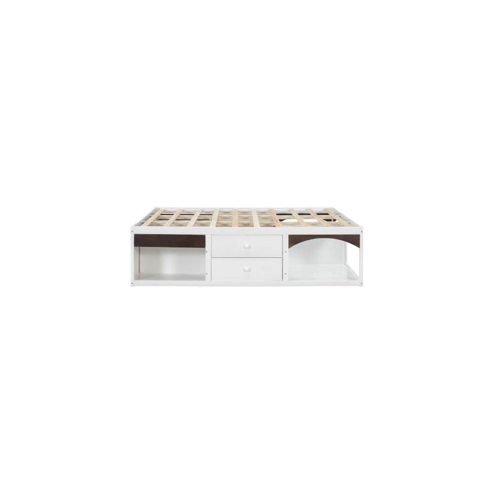 Pet-Friendly Platform Bed Frame, No Headboard Platform Bed, with Storage Drawers, Pet-Friendly Design, King Size, White