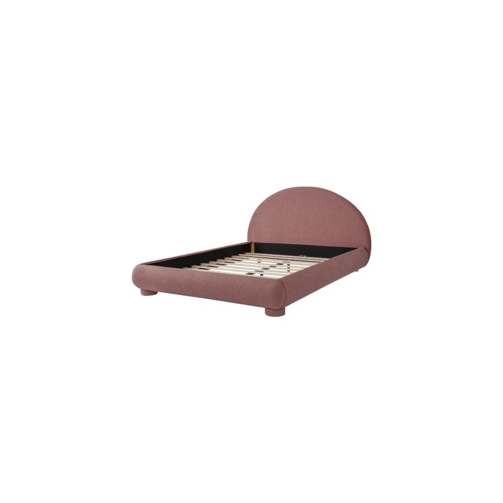 Boucle Upholstered Platform Bed with Arched Headboard, Queen, Red