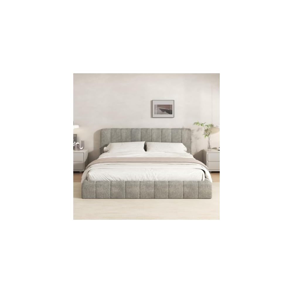 Full Cloud Bed Frame, Boneless Cushioned Foam Bed with Plush Fabric