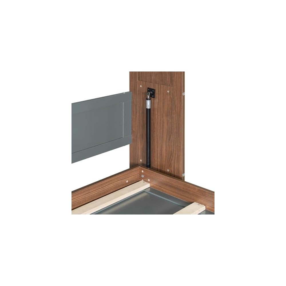 Full Size Murphy Bed Wall Beds with Foldable Desk and Hardware Chain,Cabinets Bed w/Metal Leg & Slat Support,Space Saving Bedroom Furniture for Small Space Apartment,Walnut & Gray