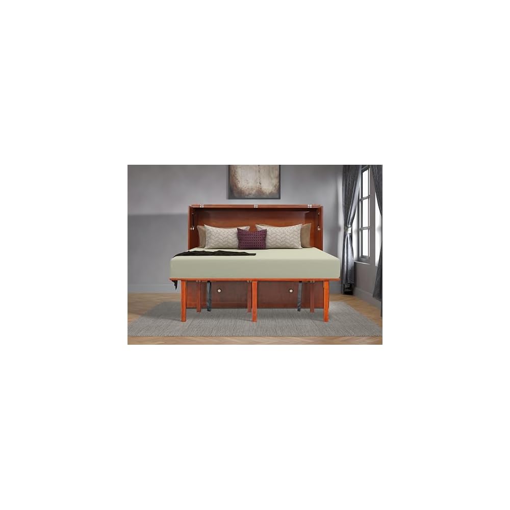 Domabella Murphy Cabinet Bed with Charging Station 8 Inch, Queen (Cherry)