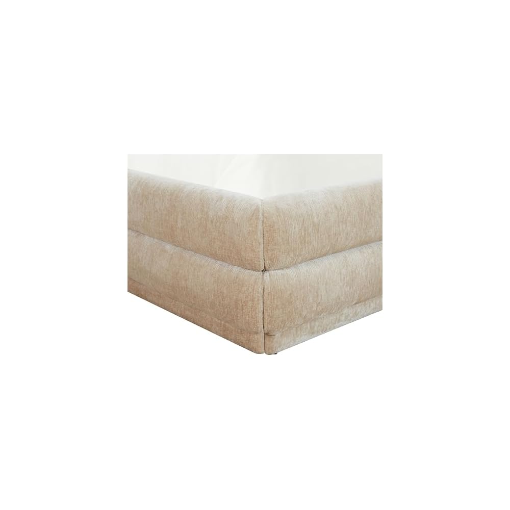 Couture Collection – Jollie Taupe Green Chenille Upholstered Queen Bed, Fabric Platform Bed with Headboard, Modern Bedroom Furniture (SFV4884C-Q)