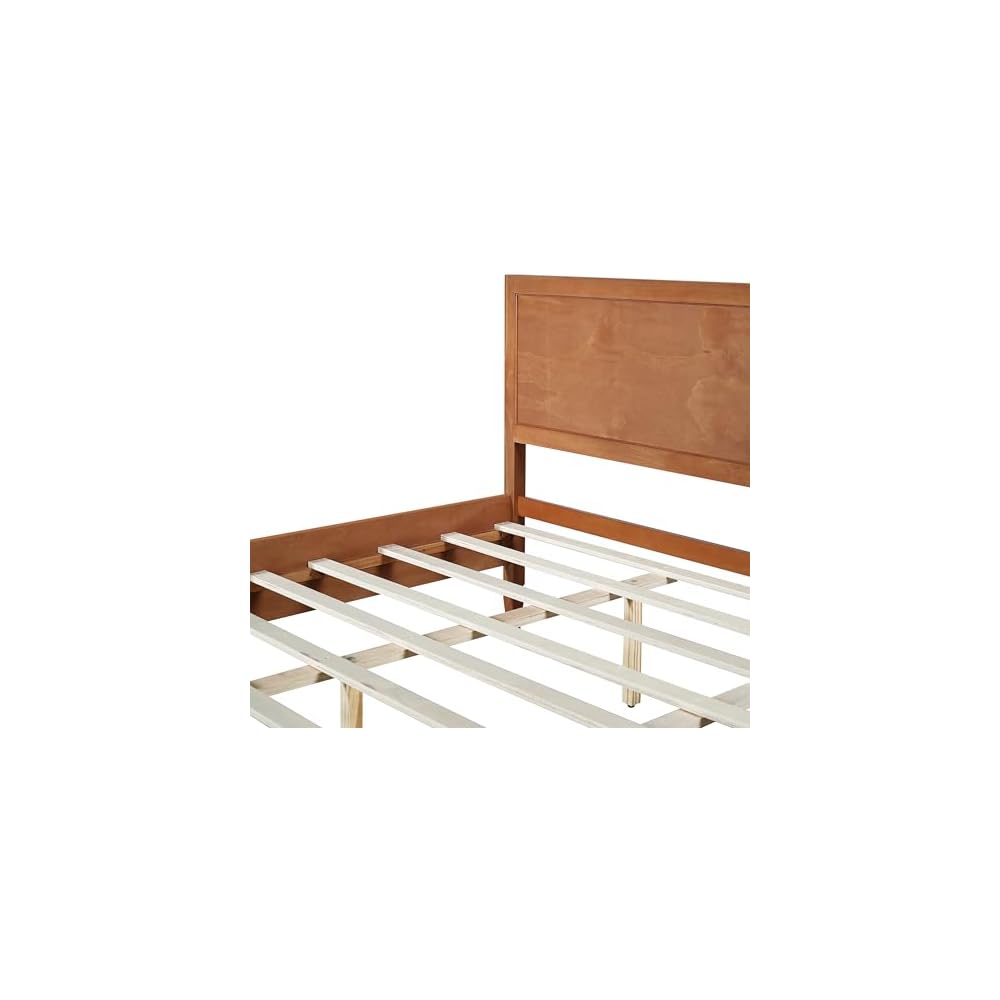 King Size Wood Platform Bed Frame,Bed with Classic Panel Headboard, Wooden Slats Support, No Box Spring Needed, Easy Assembly, Brown