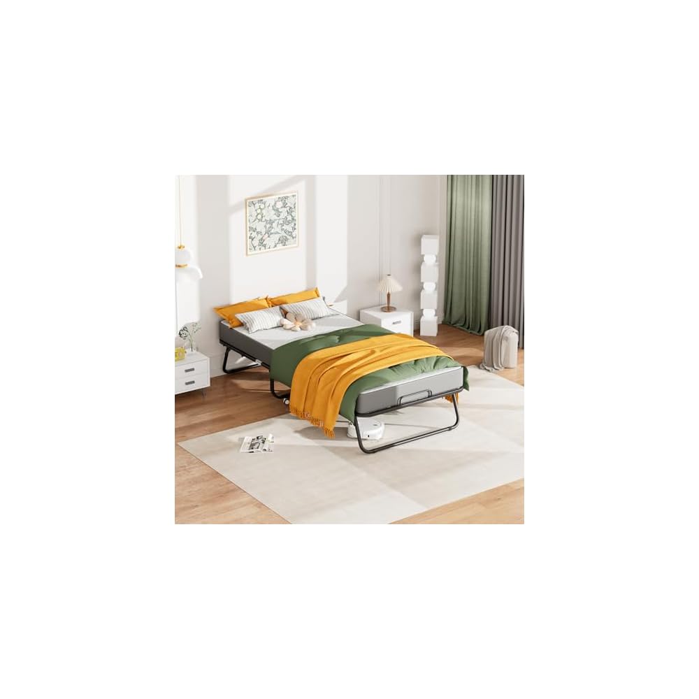 Folding Bed with 5 Inch Mattress, 75” x 38” Portable Rollaway Bed with Memory Mattress and Metal Frame for Adults,Guest, Twin Size,Cot Size