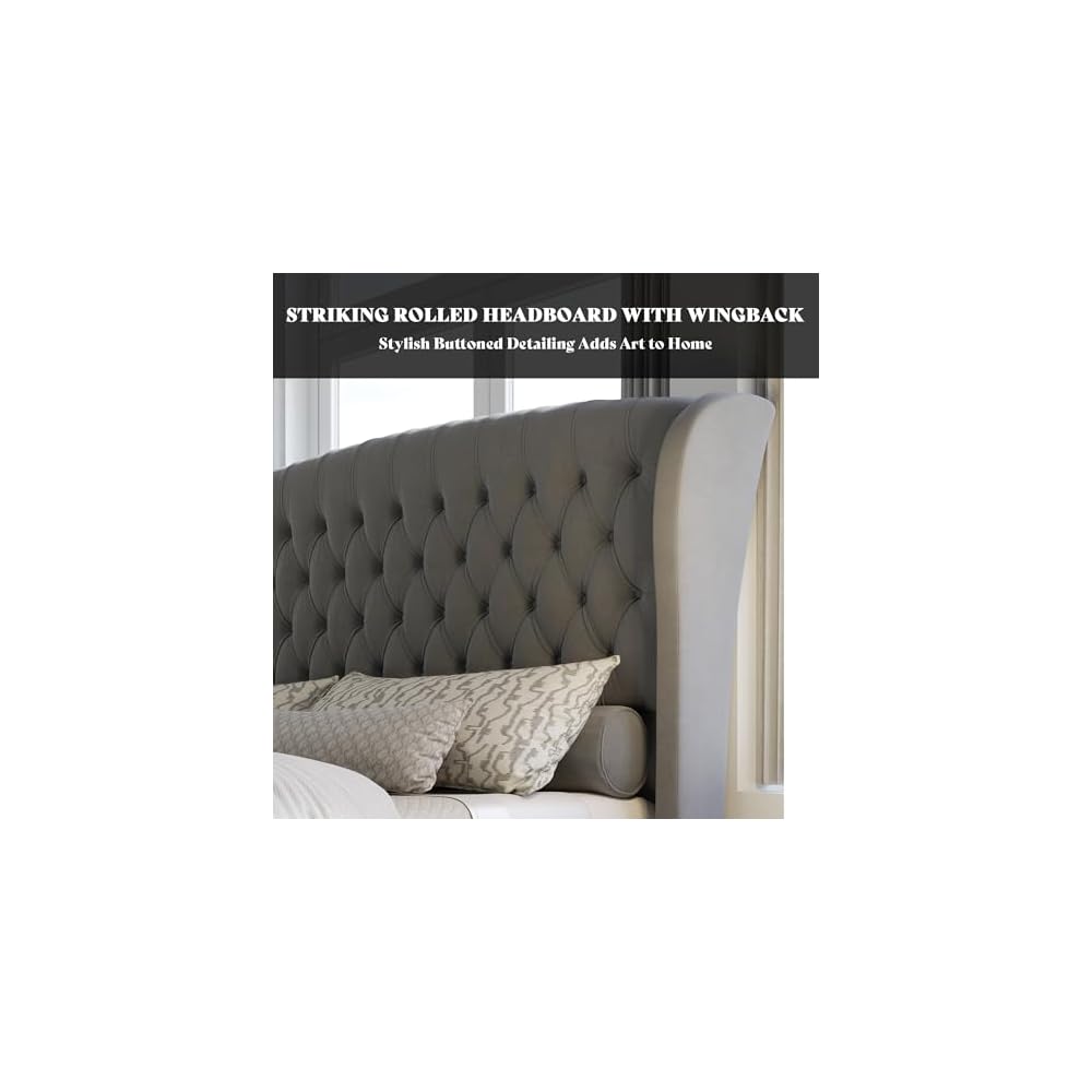 California King Upholstered Sleigh Bed Frame with Headboard