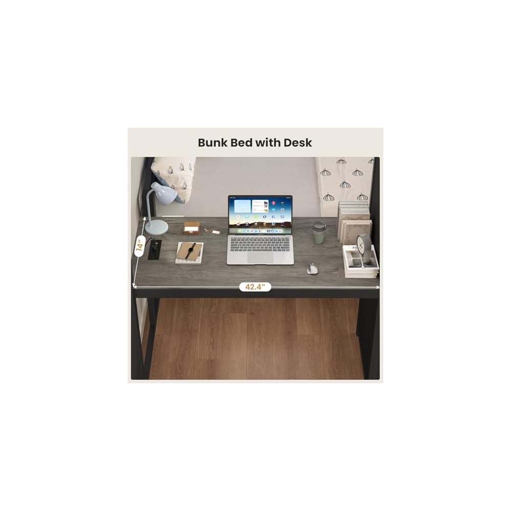 Full Size Bunk Bed with Desk, 5 Drawers, Charging Station, Black