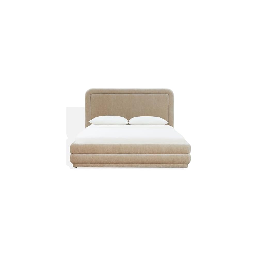 Couture Collection – Jollie Taupe Green Chenille Upholstered Queen Bed, Fabric Platform Bed with Headboard, Modern Bedroom Furniture (SFV4884C-Q)