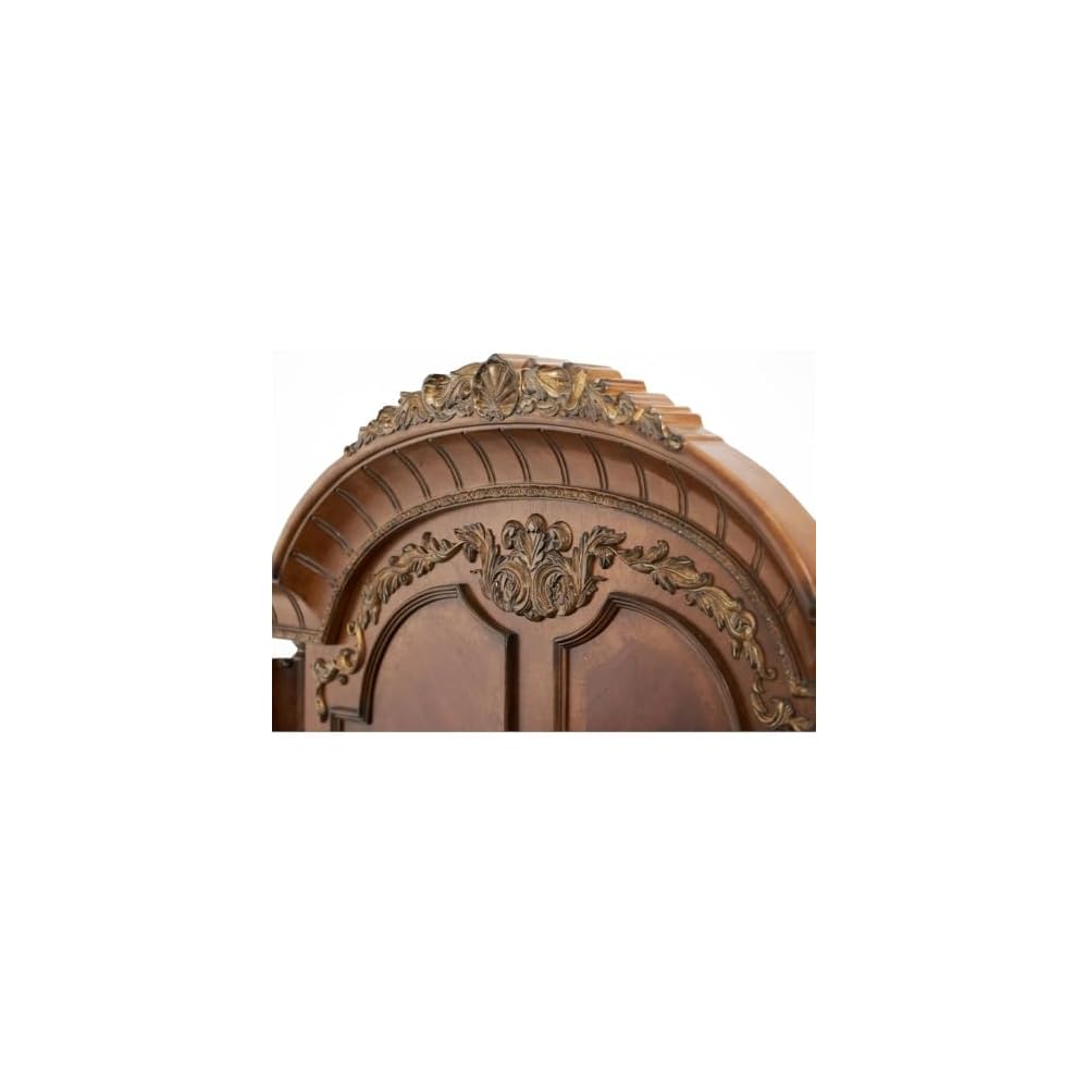 Villa Valencia Brown Eastern King Poster Bed Solid Wood Frame Marble Accents Classic Chestnut Finish Sturdy American Poplar Construction Elegant Canopy Design