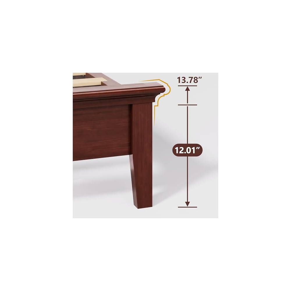 Queen Bed Frame with Headboard, Solid Wood Bed Frame Queen Size with Charging Station & RGB LED, Wood Slats Support, Noise-Free, Sturdy Structure, Easy Assembly, Mahogany