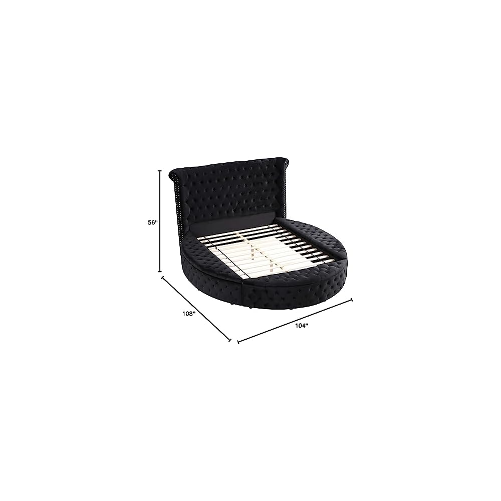 Lexi Round Upholstered Velvet Platform Bed Frame, Black - King