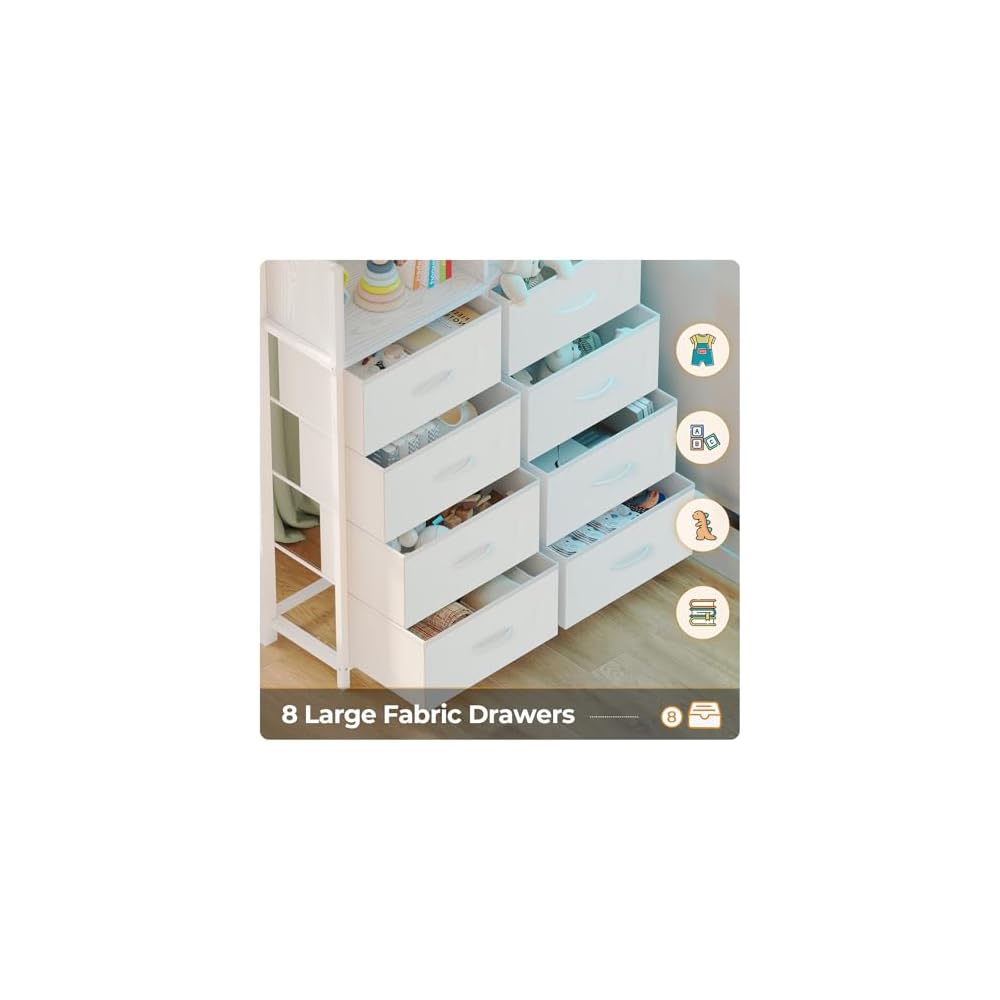 Twin Loft Bed with Desk, 8 Storage Drawers,LED Lights, White