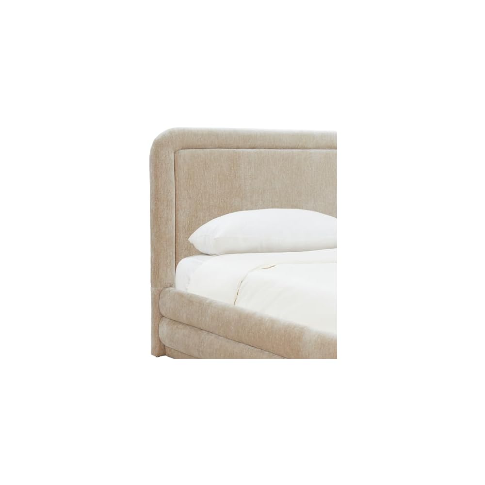 Couture Collection – Jollie Taupe Green Chenille Upholstered Queen Bed, Fabric Platform Bed with Headboard, Modern Bedroom Furniture (SFV4884C-Q)