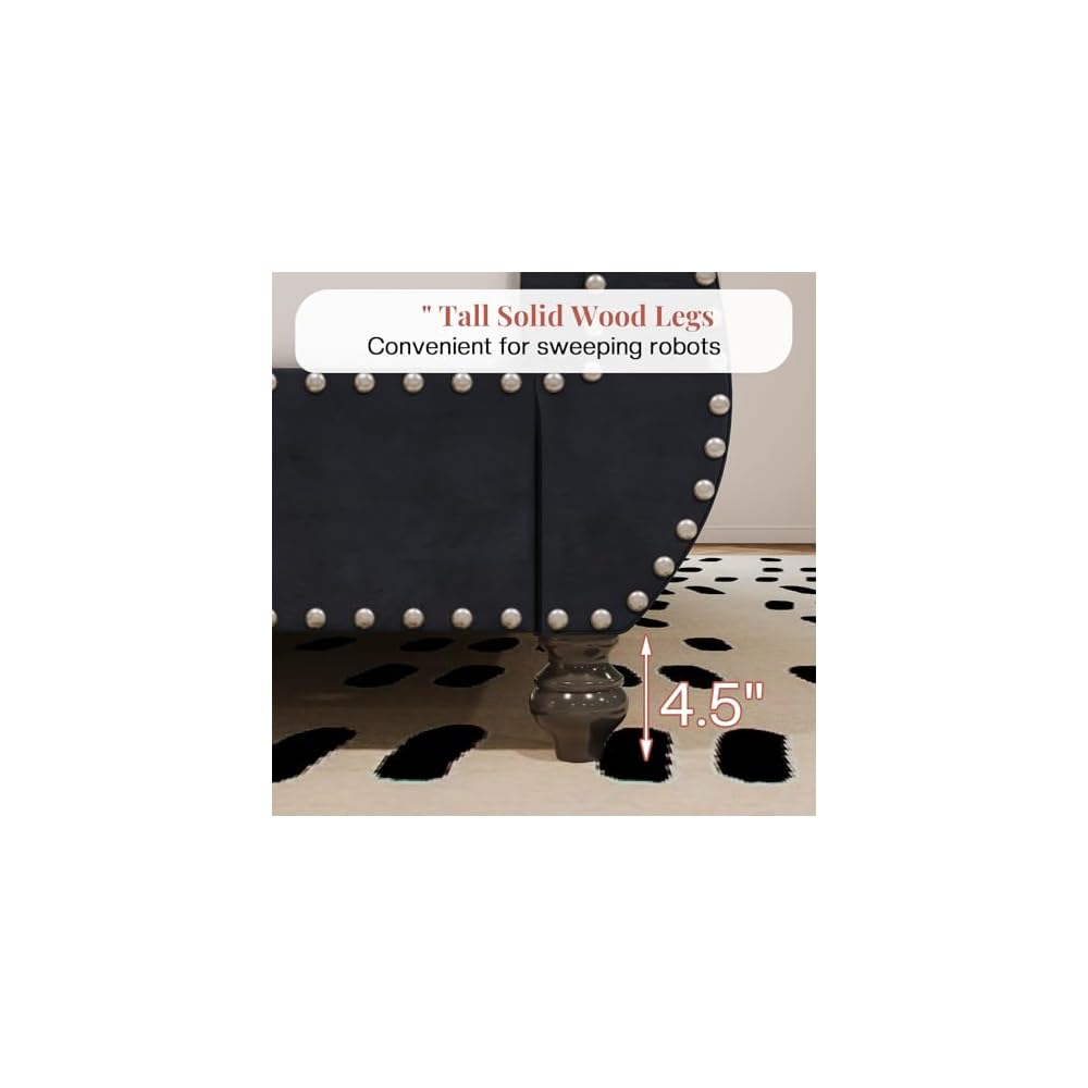 Queen Upholstered Bed Frame Sleigh Headboard & Footboard,Black