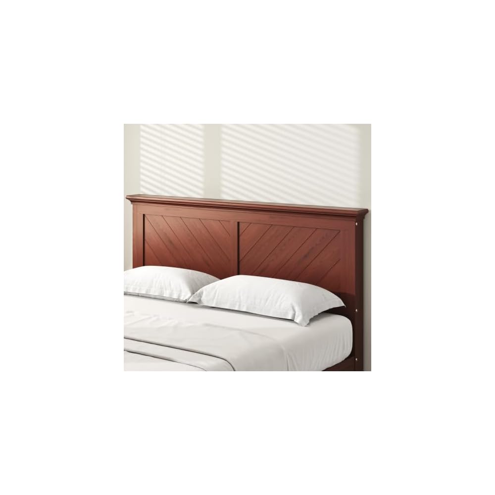 Solid Acacia Wood Queen Bed Frame with Headboard Cherry Finish