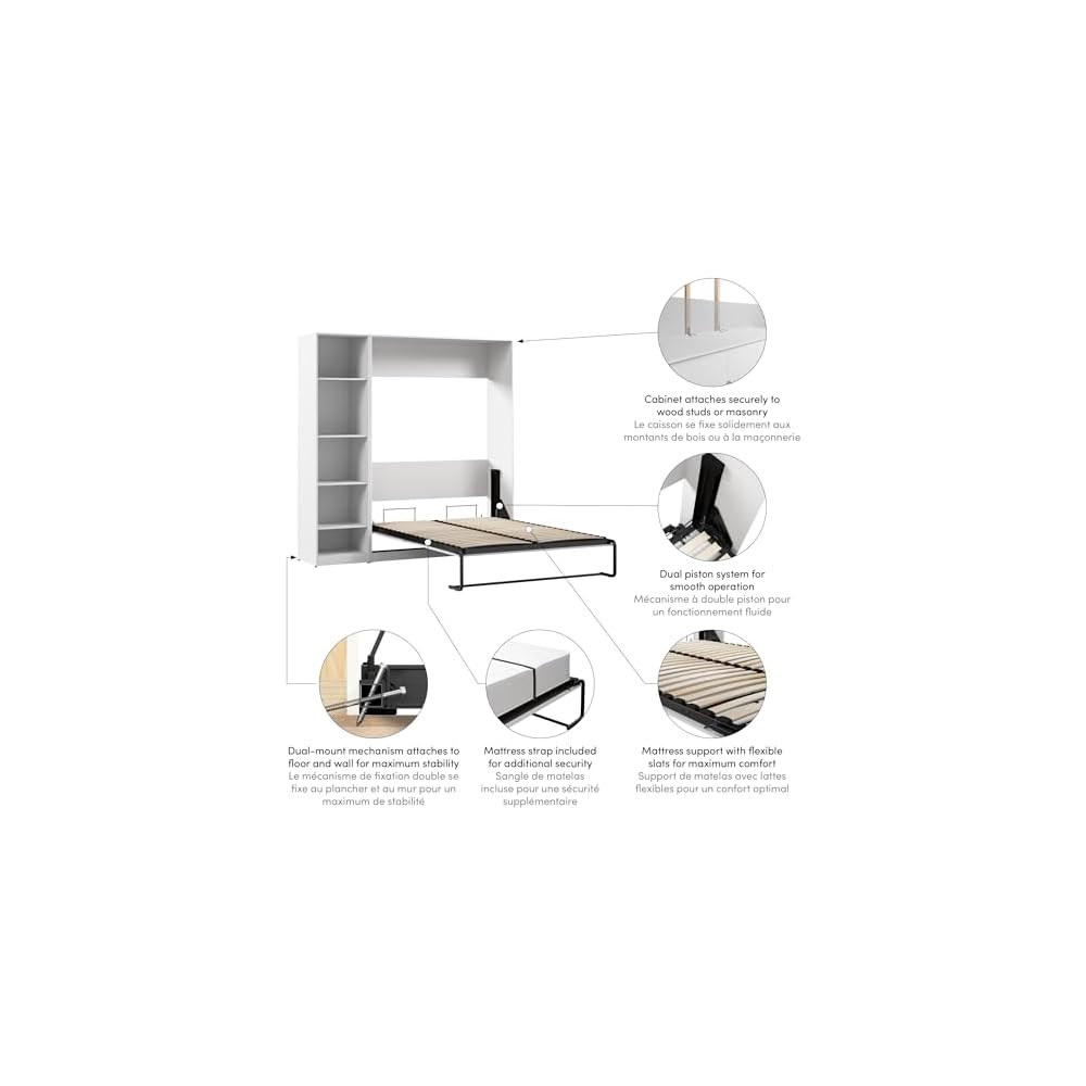 Full Murphy Bed with Closet Organizer, White, Claremont, 79W