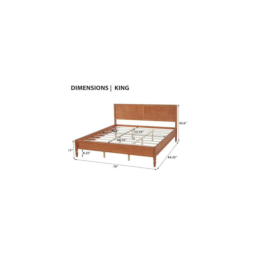 King Size Wood Platform Bed Frame,Bed with Classic Panel Headboard, Wooden Slats Support, No Box Spring Needed, Easy Assembly, Brown