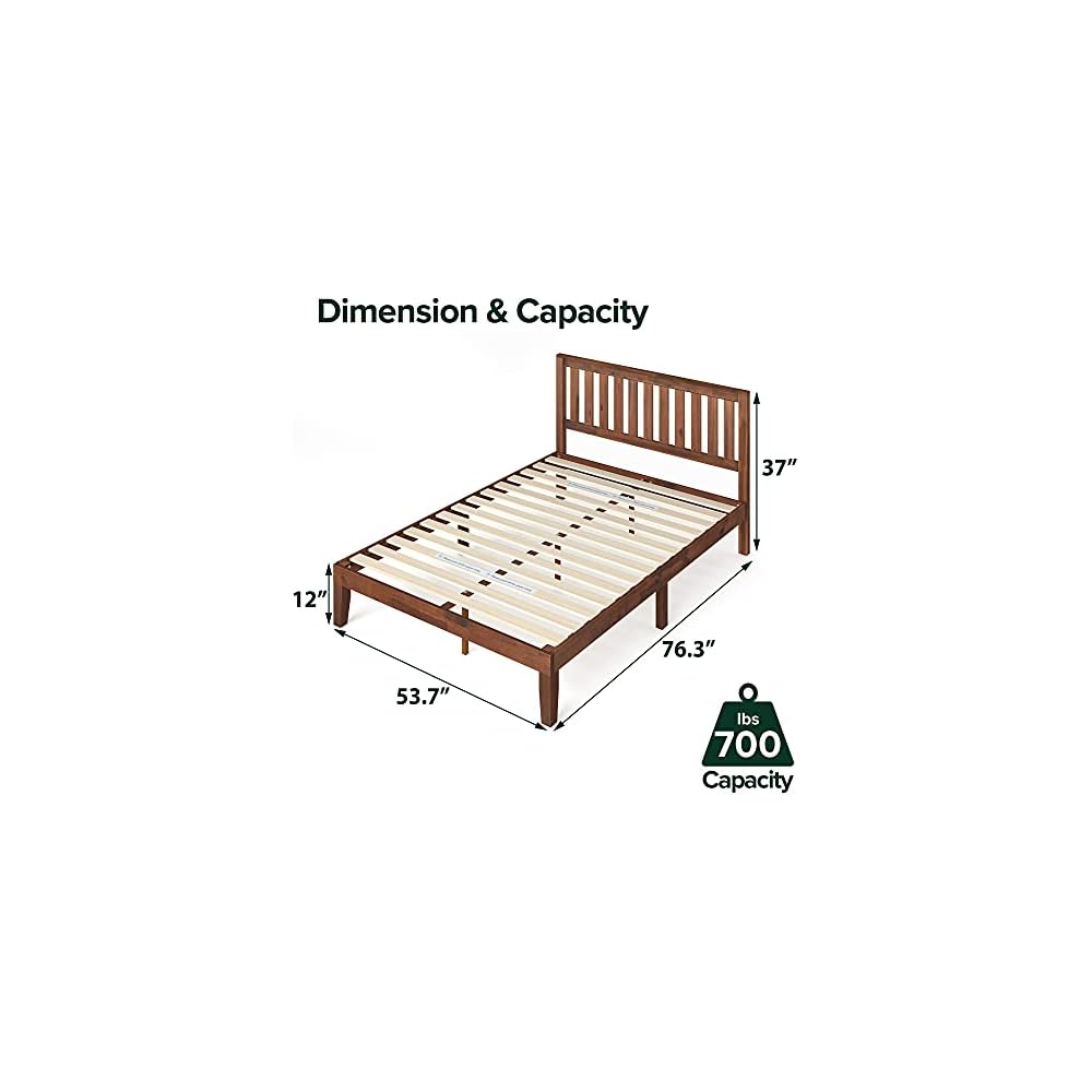 Vivek Wood Platform Bed Frame with Headboard, Easy Assembly, Full