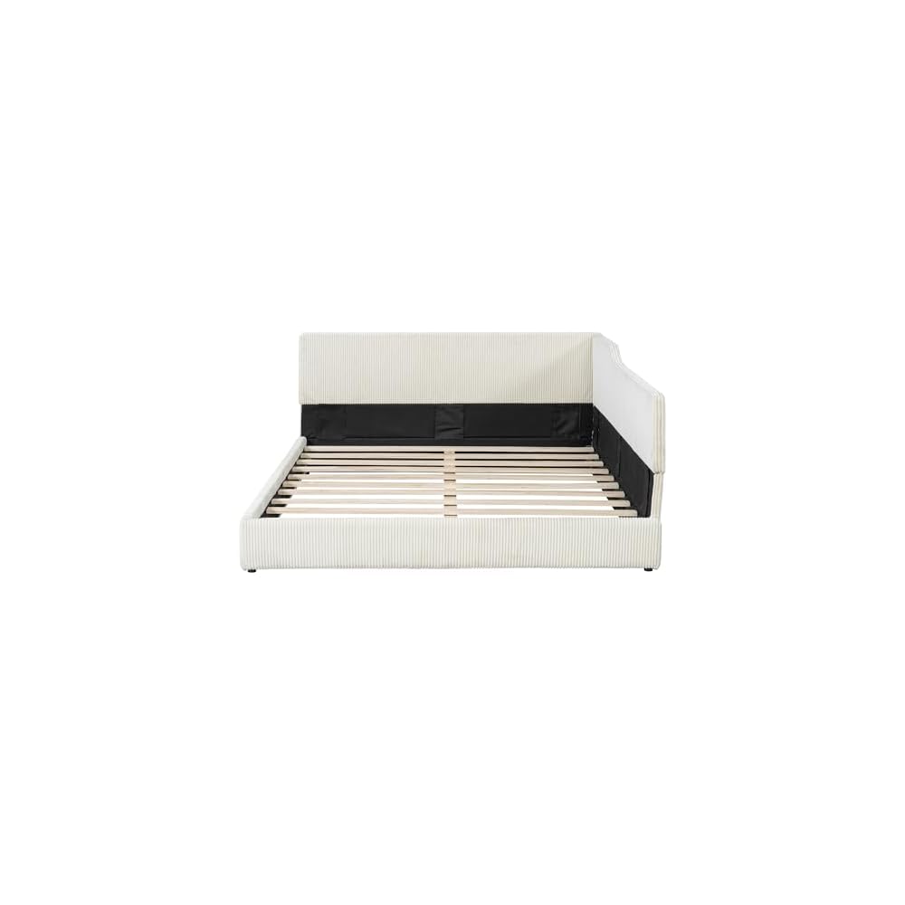 Full Size Upholstered Daybed with Headboard, Beige