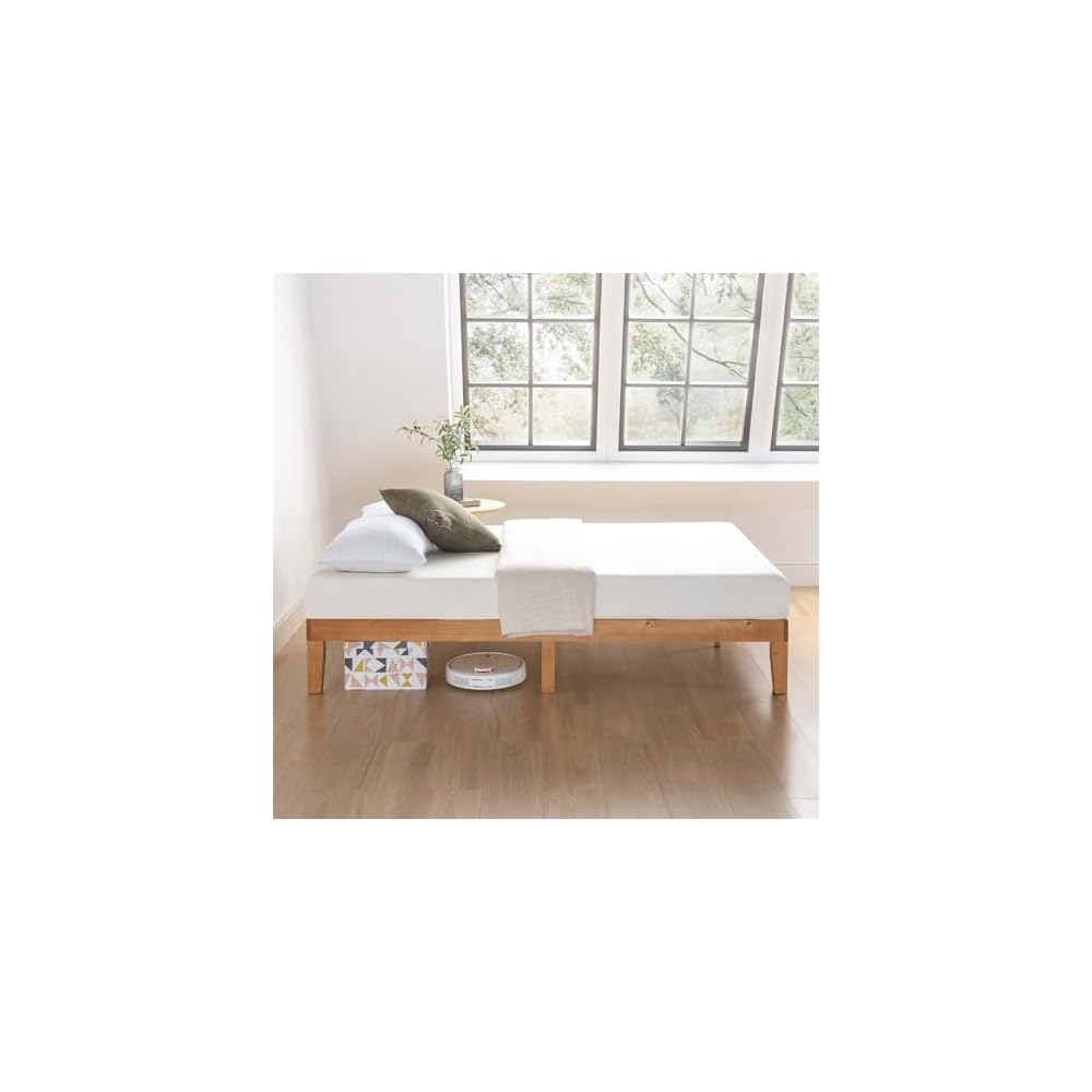 Naturalista Classic - 12 Inch Solid Wood Platform Bed with Wooden Slats, No Box Spring Needed, Easy Assembly, Queen, Pine