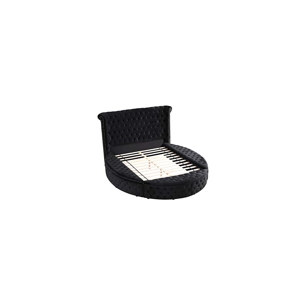 Lexi Round Upholstered Velvet Platform Bed Frame, Black - King