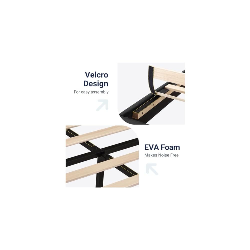 Queen Size Platform Bed Frame with Fabric Upholstered Headboard