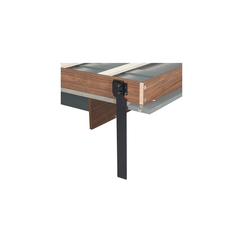 Full Size Murphy Bed Wall Beds with Foldable Desk and Hardware Chain,Cabinets Bed w/Metal Leg & Slat Support,Space Saving Bedroom Furniture for Small Space Apartment,Walnut & Gray