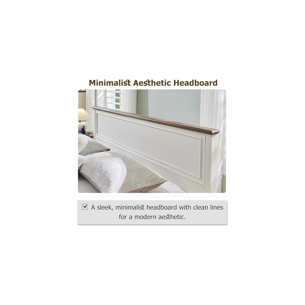 Farmhouse King Bed with Headboard and Storage Bench, Antique White