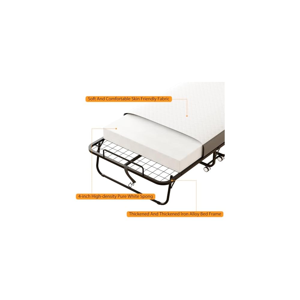 Folding Bed with Mattress, 75" x 31" Rollaway Bed with Memory Foam Mattress for Adults, Portable Foldable Guest Bed with Metal Frame, Luxury Single Bed for Home& Office Space Saving