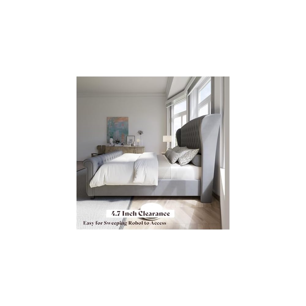California King Upholstered Sleigh Bed Frame with Headboard
