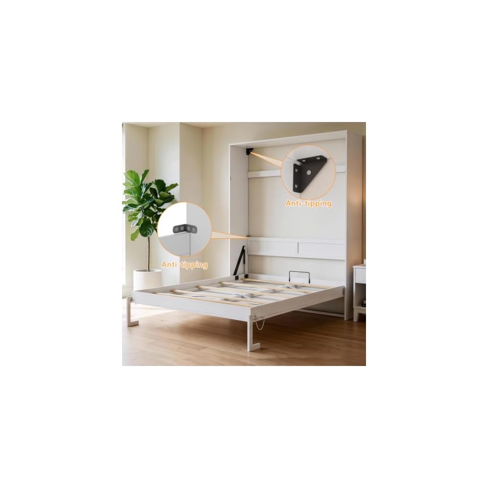 Murphy Bed Full, Murphy Bed Cabinet with Headboard, White
