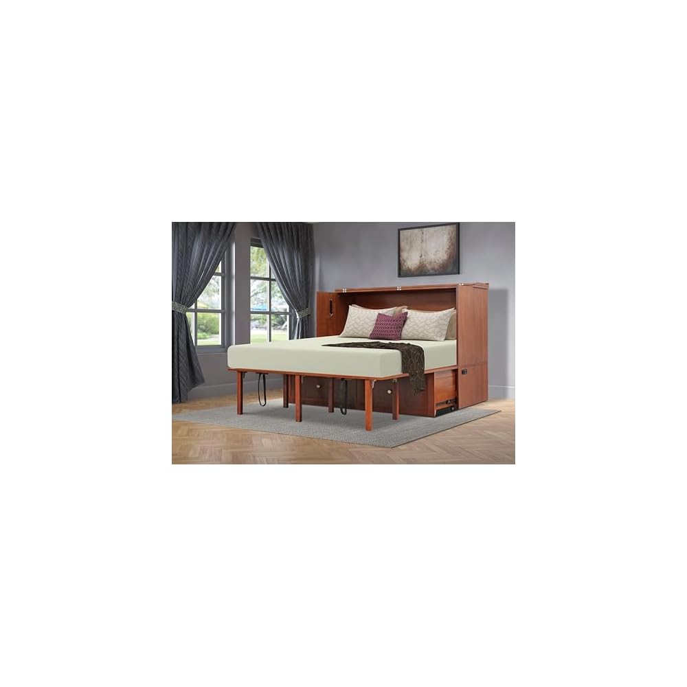 Domabella Murphy Cabinet Bed with Charging Station 8 Inch, Queen (Cherry)