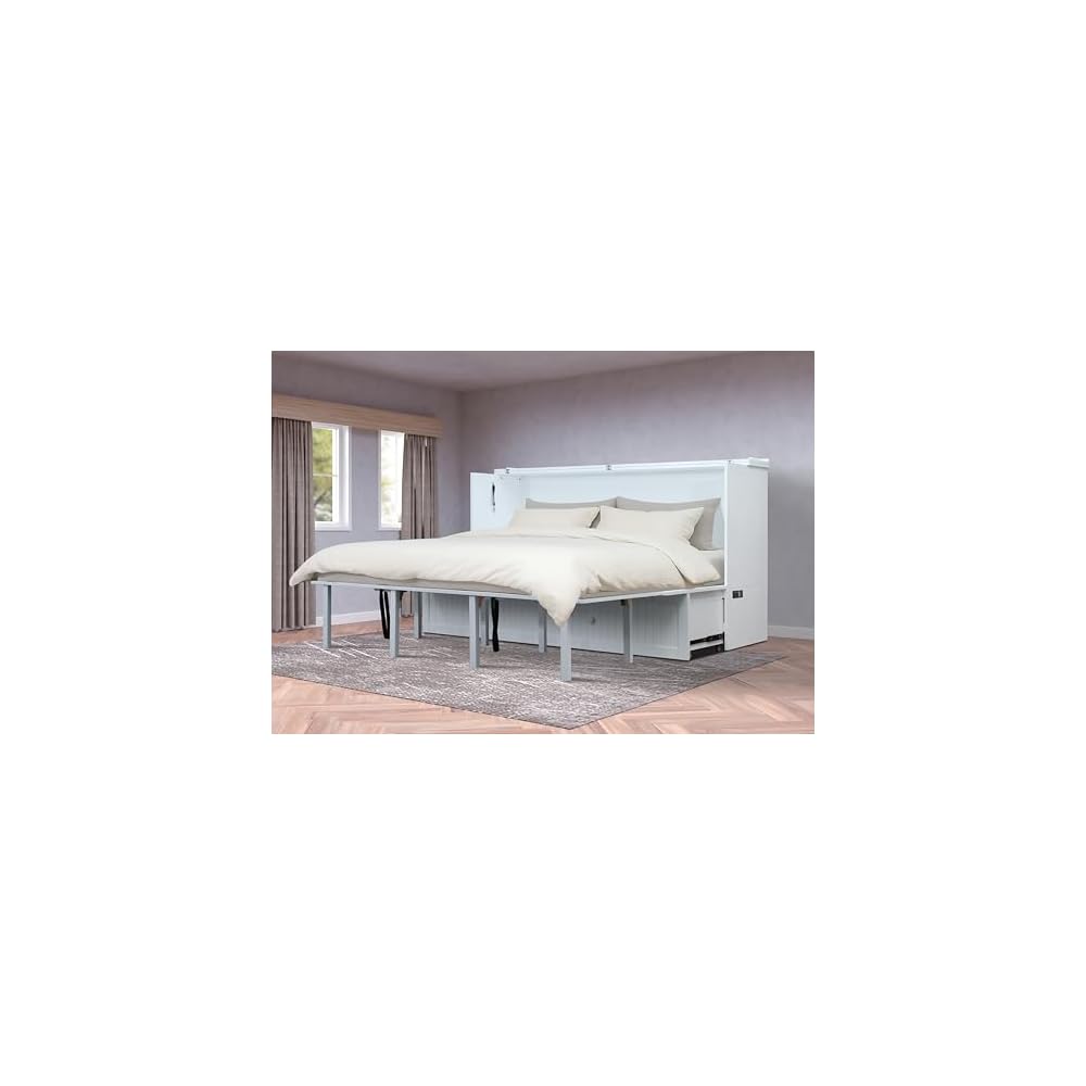 Murphybedz Tuscany Murphy Cabinet Chest Bed with Charging Station 6 Inch (White, King)