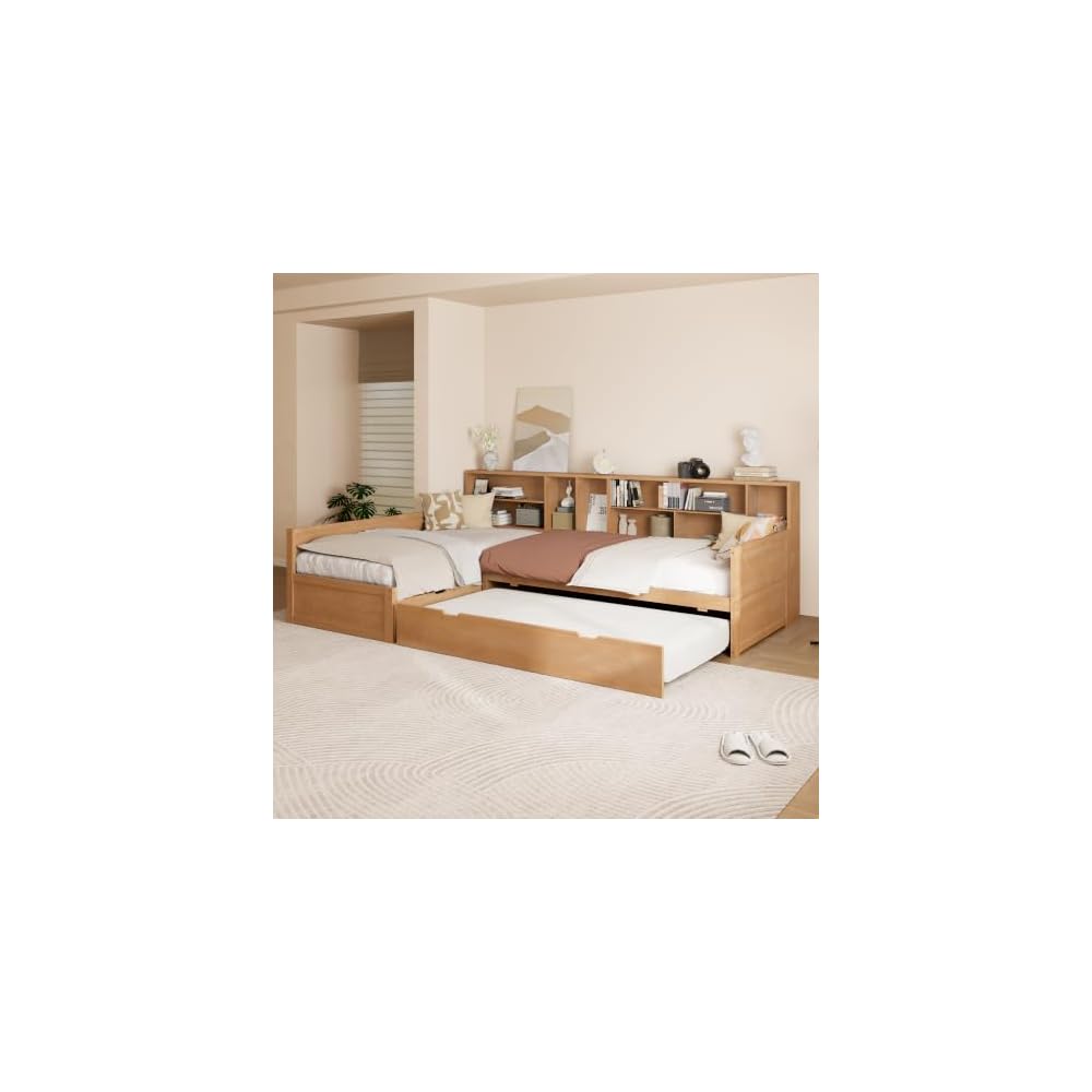 Twin Wooden L-Shaped Daybed with Trundle and Storage Drawer, Seadrift