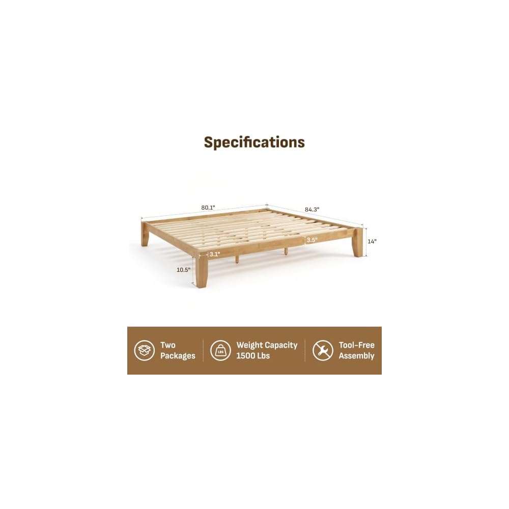 Mikor King Japanese Joinery Bed Frame, Solid Wood, No-Tool Setup