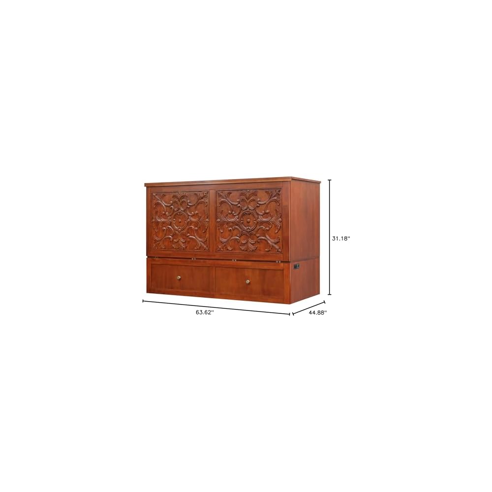 Domabella Murphy Cabinet Bed with Charging Station 8 Inch, Queen (Cherry)