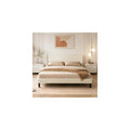Upholstered Platform Queen Size Bed Frame with Fabric Headboard,Wooden Slats Support/No Box Spring Needed/Mattress Foundation,Beige