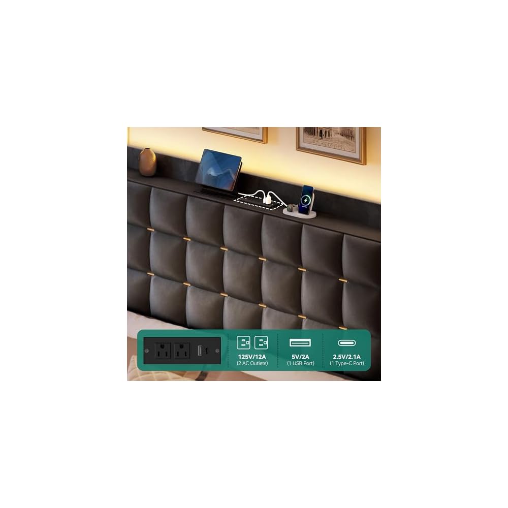 King Size Bed Frame with 3 Storage Drawers and RGB LED Lights