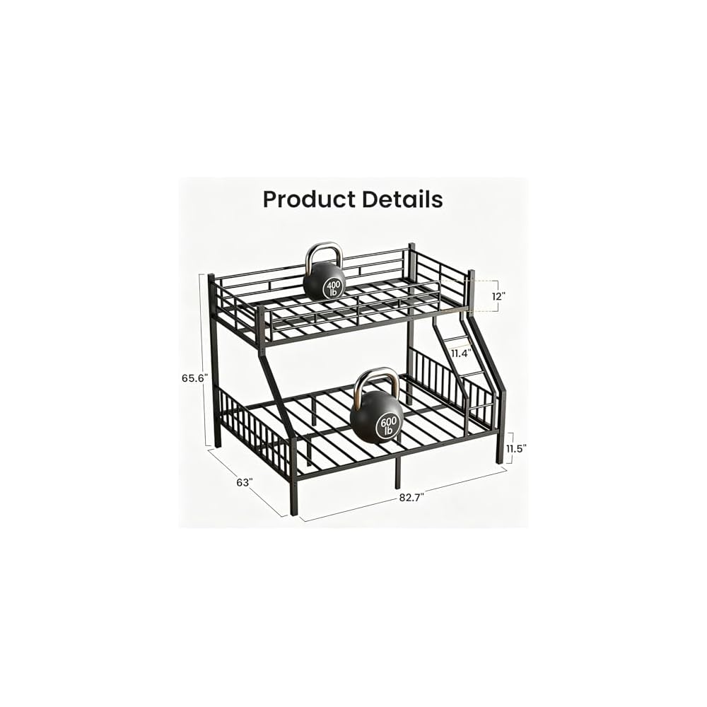 Heavy Duty Twin XL Over Queen Bunk Bed with EVA-Padded Angled Ladder