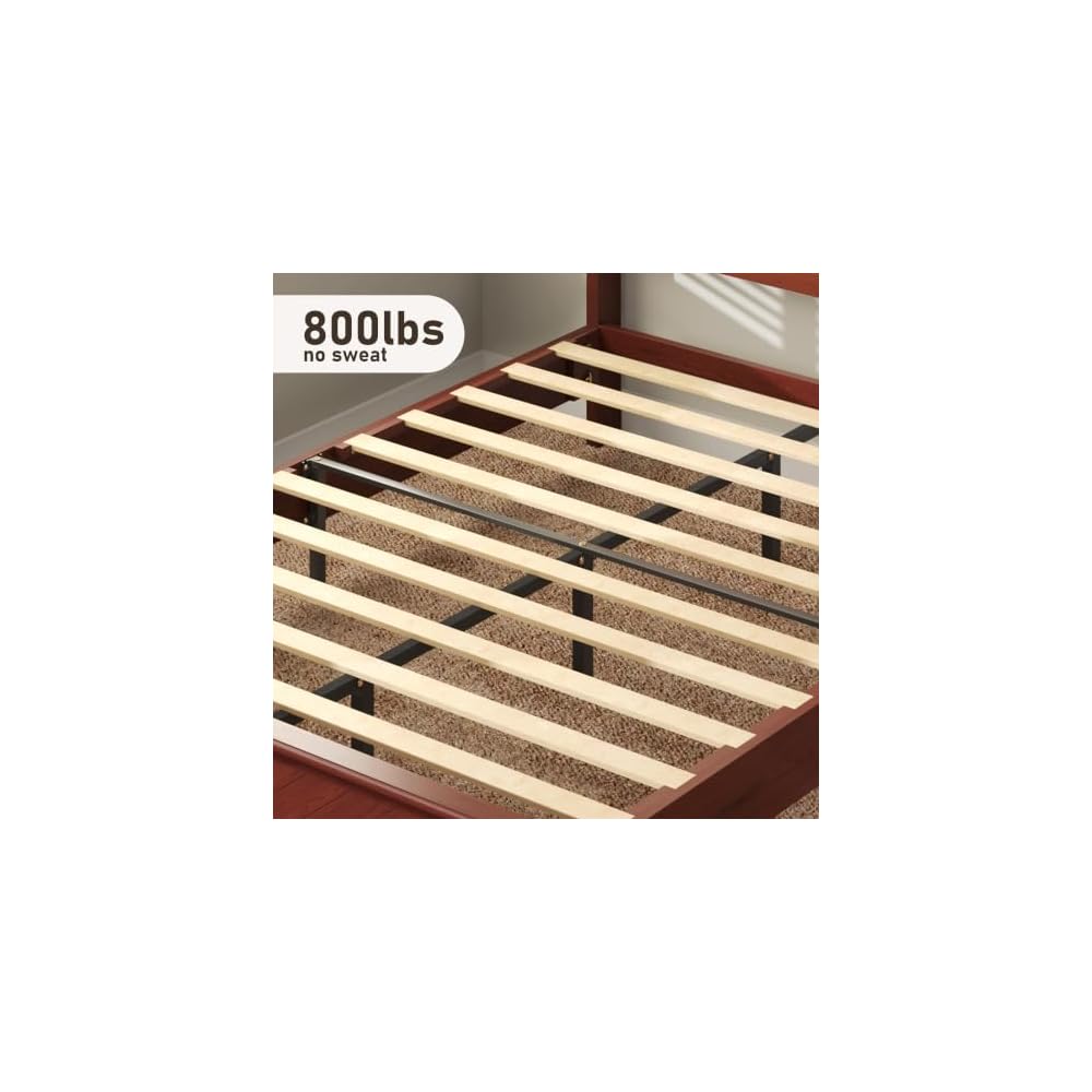 Solid Acacia Wood Queen Bed Frame with Headboard Cherry Finish