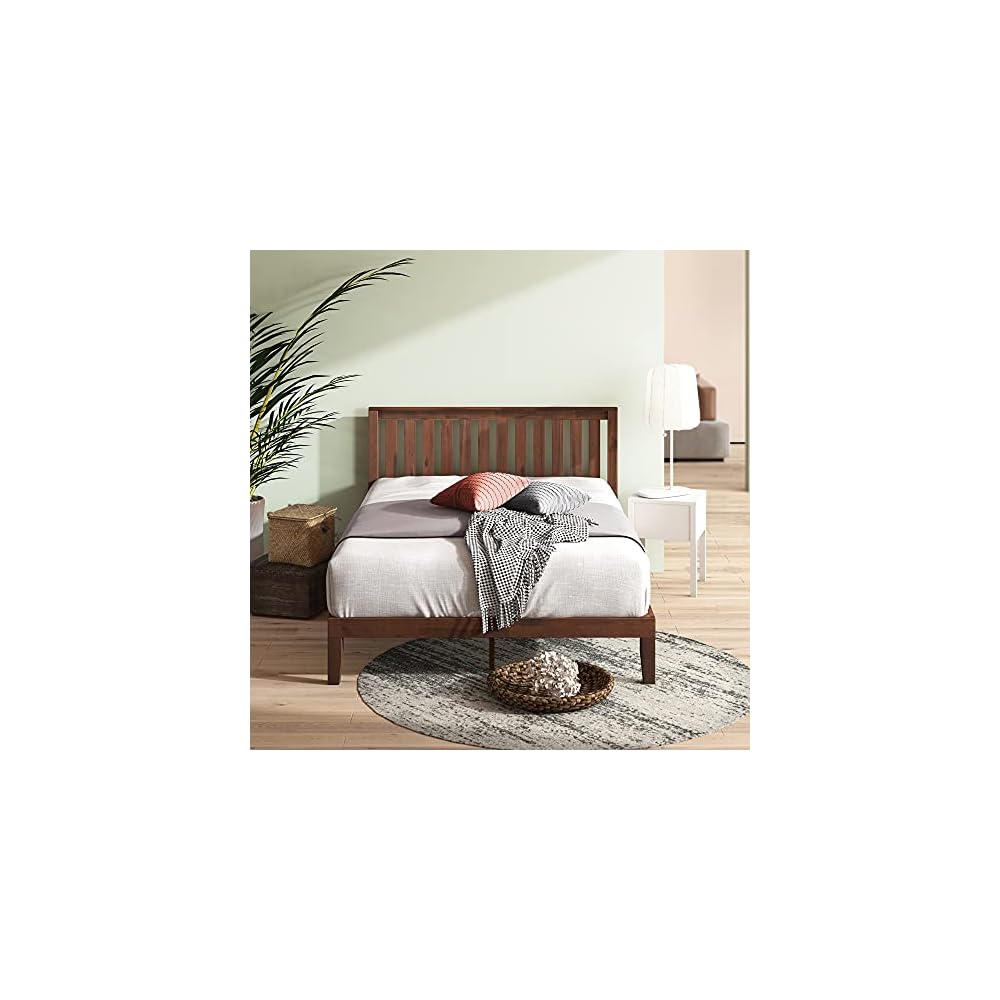 Vivek Wood Platform Bed Frame with Headboard, Easy Assembly, Full