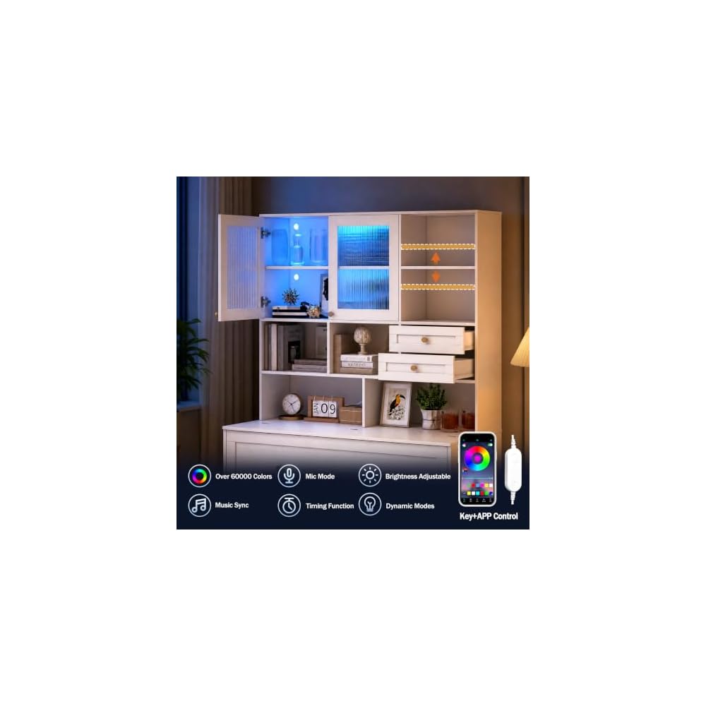 Murphy Bed with Large Storage, LED Light, Charging Station (Queen)