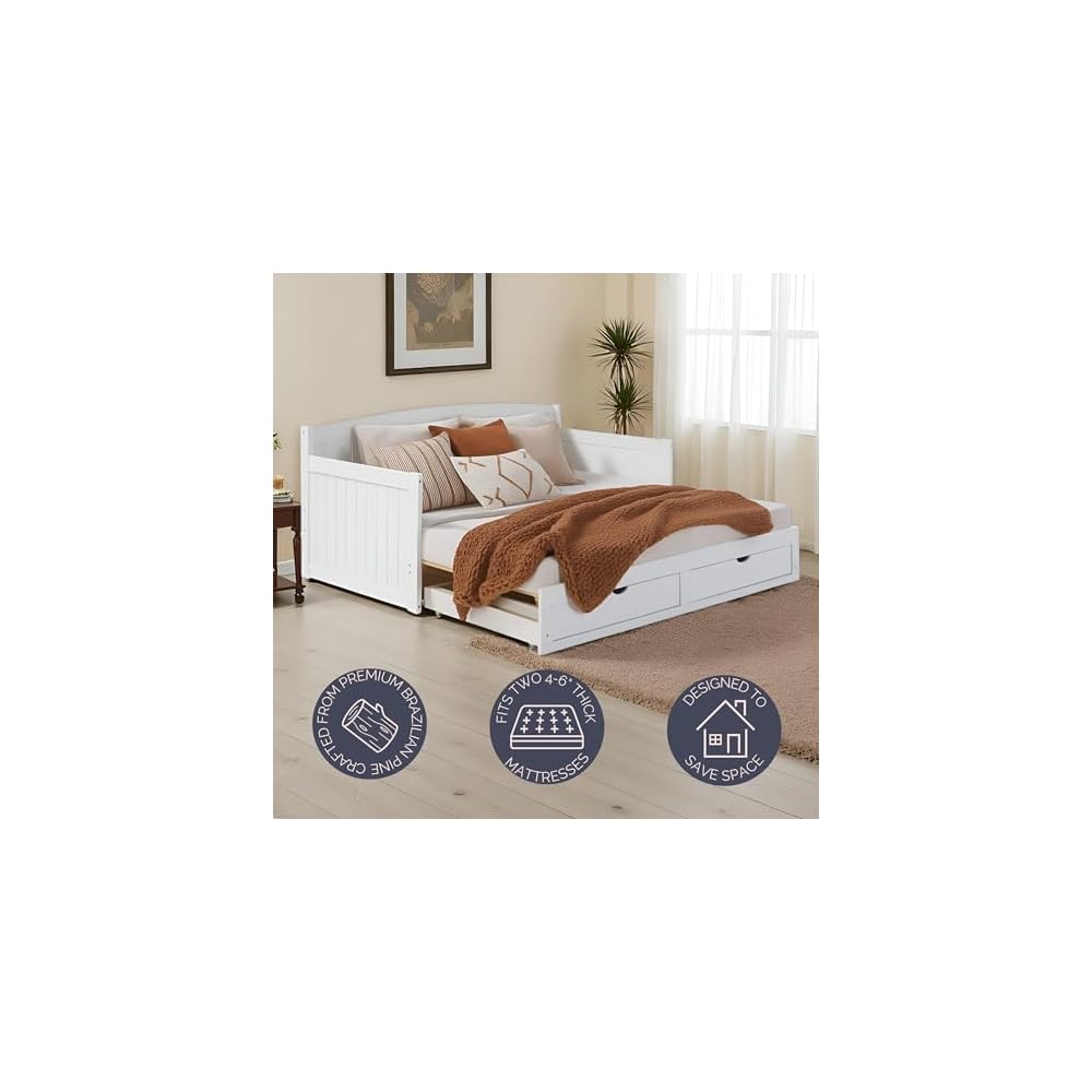 Alaterre Twin to King Extendable Daybed w/Trundle, White, Frame 1–36.61" H