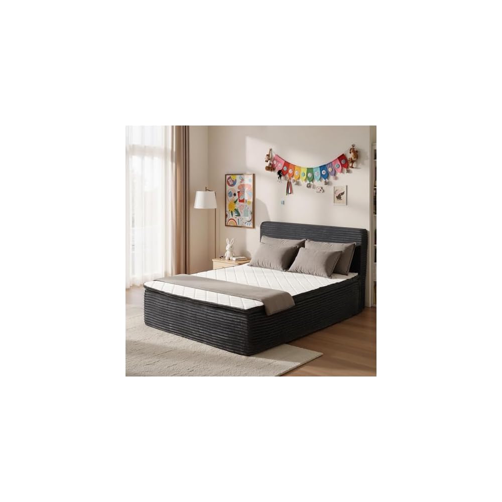 Full Boneless Cloud Bed, Frame & Headboard & Mattress Set, Gray
