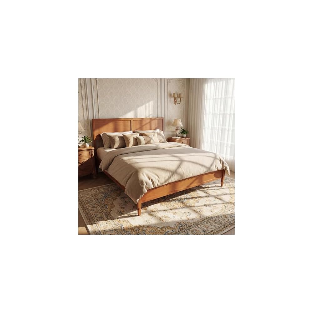 King Size Wood Platform Bed Frame,Bed with Classic Panel Headboard, Wooden Slats Support, No Box Spring Needed, Easy Assembly, Brown