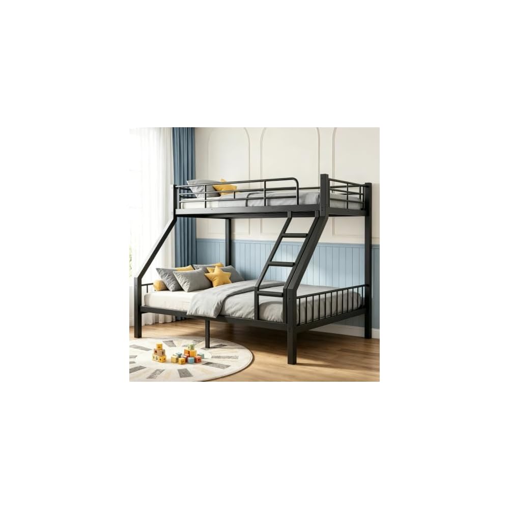 Heavy Duty Twin XL Over Queen Bunk Bed with EVA-Padded Angled Ladder